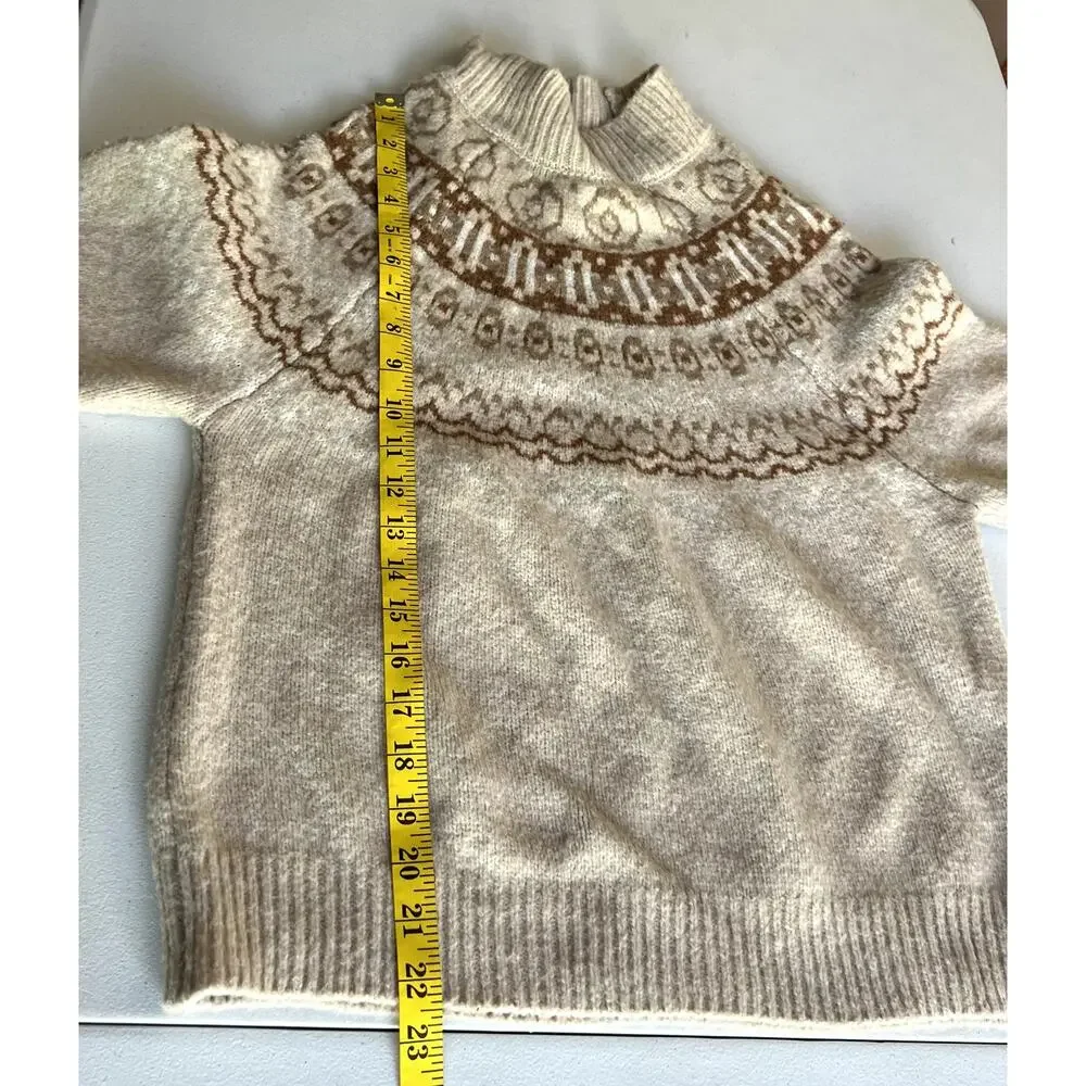 Cupcakes and Cashmere Sweater Women Medium Beige Knit Fair Isle Knit Pullover